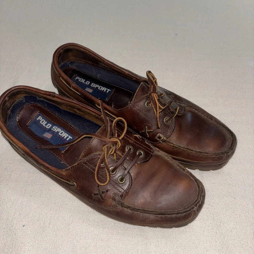 VTG 90's POLO SPORT Ralph Lauren Brown Leather Boat Shoes Loafers Men's 10.5 D